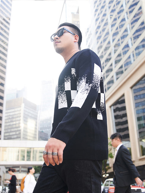 Fashion Soft Square Men's Crewneck Plus Size Sweater