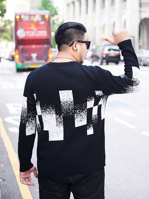 Fashion Soft Square Men's Crewneck Plus Size Sweater