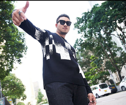 Fashion Soft Square Men's Crewneck Plus Size Sweater