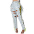Fashion Women's Fringed Ripped Pencil Pants Jeans