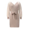 Fashion Women's Hip Wrap V Neck Sweater Dress