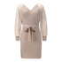 Fashion Women's Hip Wrap V Neck Sweater Dress