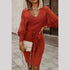 Fashion Women's Hip Wrap V Neck Sweater Dress
