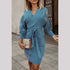 Fashion Women's Hip Wrap V Neck Sweater Dress