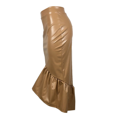 Fashion Women's Imitation Leather Flounces Long Skirts