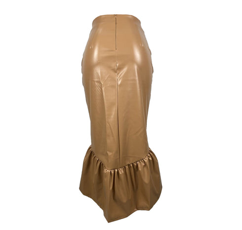 Fashion Women's Imitation Leather Flounces Long Skirts
