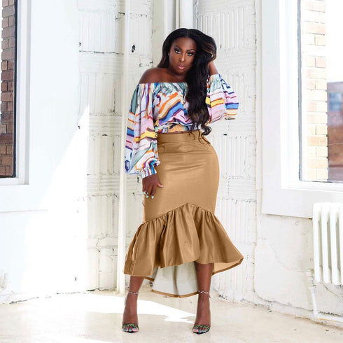 Fashion Women's Imitation Leather Flounces Long Skirts