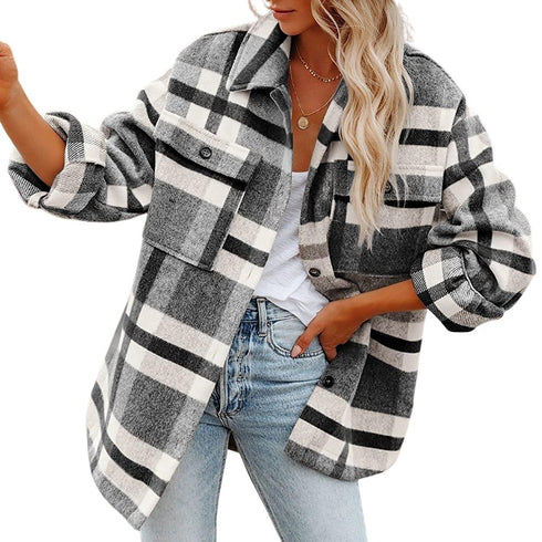 Fashion Women's Lapel Blouse Long Sleeve Shirt Coat