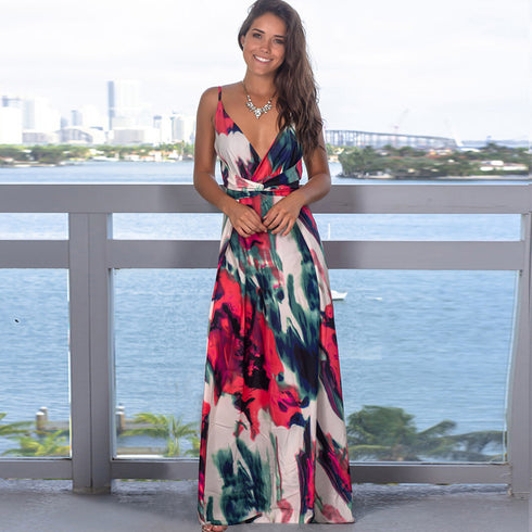 Fashion Women's Printed Strap Long Beach Dress