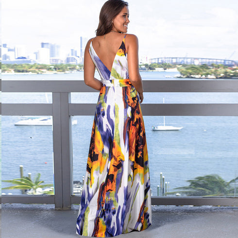 Fashion Women's Printed Strap Long Beach Dress