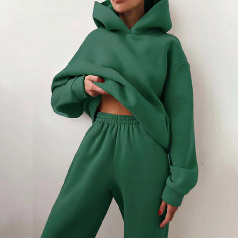 Fashion Women's Pure Color Hoodie Pants Two Piece Outfit