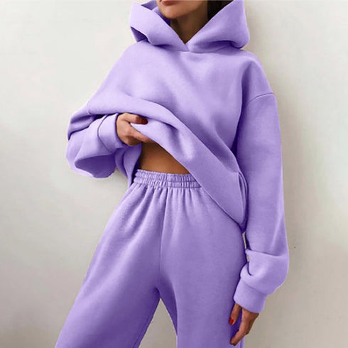 Fashion Women's Pure Color Hoodie Pants Two Piece Outfit