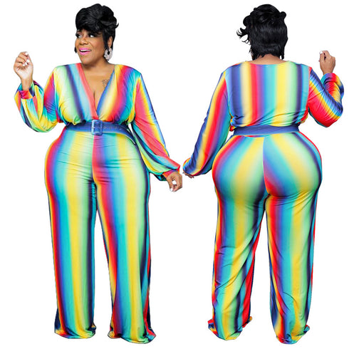 Fashionable Loose Plus Size Women's V-neck Jumpsuits