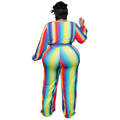 Fashionable Loose Plus Size Women's V-neck Jumpsuits