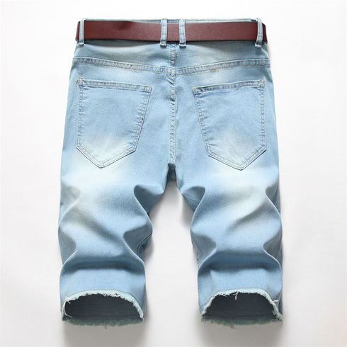 Fashionable Men's Ripped Jeans Shorts Mid Waist Men's Jean Shorts