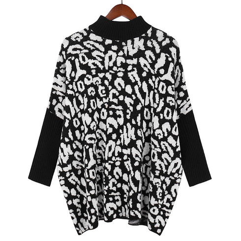 Fashionable Printed Turtleneck Sweater Women's Loose Knit