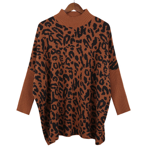 Fashionable Printed Turtleneck Sweater Women's Loose Knit