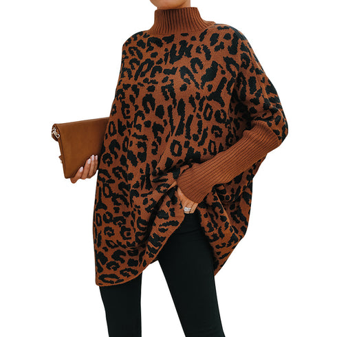 Fashionable Printed Turtleneck Sweater Women's Loose Knit