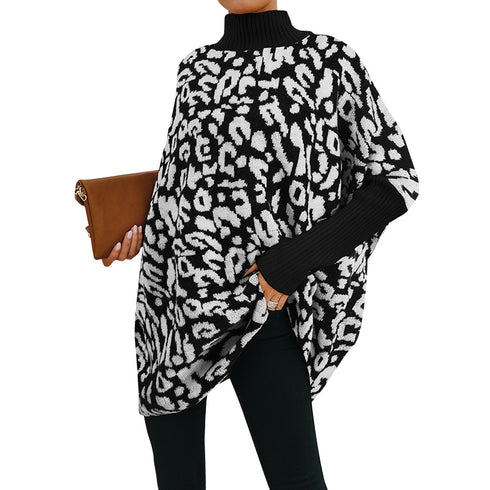 Fashionable Printed Turtleneck Sweater Women's Loose Knit