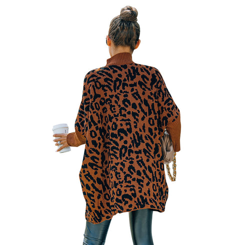 Fashionable Printed Turtleneck Sweater Women's Loose Knit