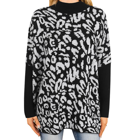 Fashionable Printed Turtleneck Sweater Women's Loose Knit