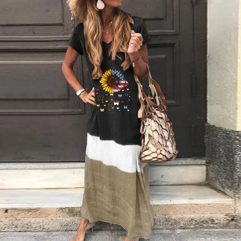 Fashionable Women's Loose Clashing Short Sleeve Party Skirt