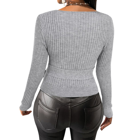 Fit Slim Sweater Pullover V-neck Women's Knit Tops