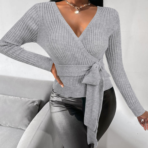 Fit Slim Sweater Pullover V-neck Women's Knit Tops