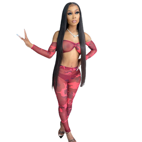 Fit Slim Women's Sexy Print Nightclub Two Piece Outfits