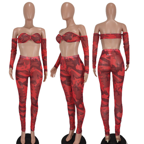 Fit Slim Women's Sexy Print Nightclub Two Piece Outfits