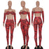 Fit Slim Women's Sexy Print Nightclub Two Piece Outfits