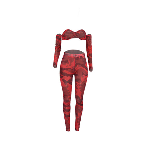 Fit Slim Women's Sexy Print Nightclub Two Piece Outfits