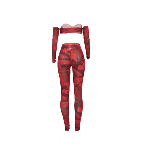 Fit Slim Women's Sexy Print Nightclub Two Piece Outfits