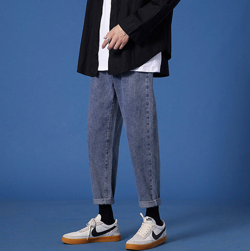 Fleece-Lined Fashion Men's Straight Wide Leg Denim Jeans Pants