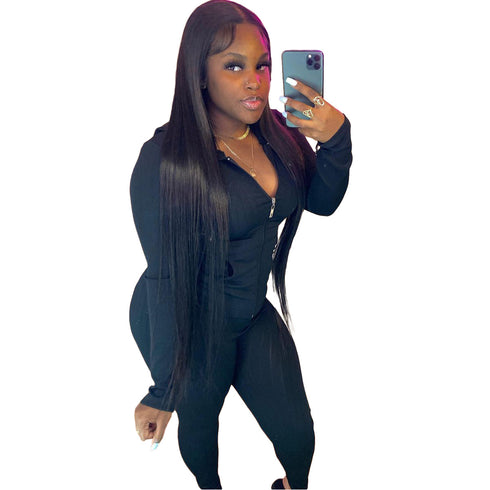 Hooded Zip Up Sportswear Women's Two Piece Outfits