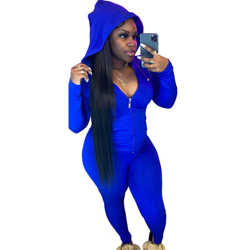Hooded Zip Up Sportswear Women's Two Piece Outfits