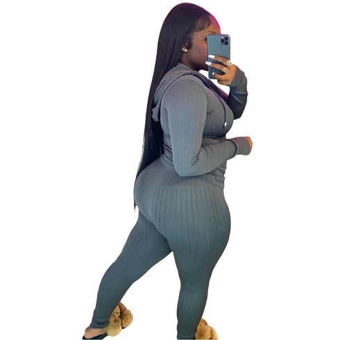 Hooded Zip Up Sportswear Women's Two Piece Outfits