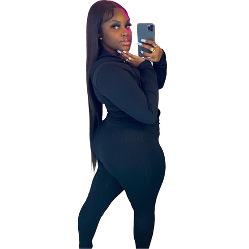 Hooded Zip Up Sportswear Women's Two Piece Outfits