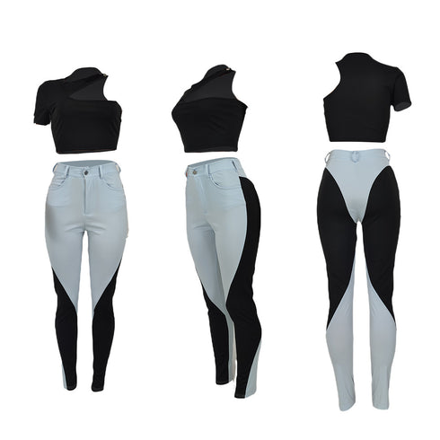 Individuality Women's Sexy Two Piece Outfits T-shirt Pants