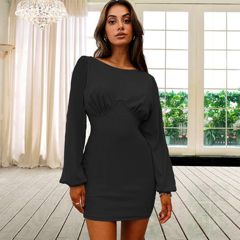 Knitted Hip Wrap Women's Party Sweater Dress