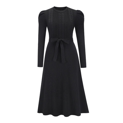 Knitted Long Sleeves Round Collar Women's Sweater Dress