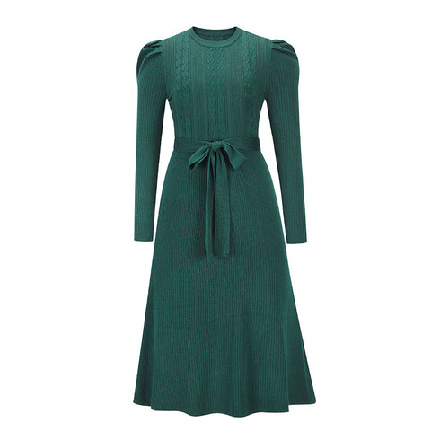 Knitted Long Sleeves Round Collar Women's Sweater Dress