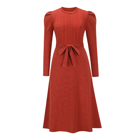 Knitted Long Sleeves Round Collar Women's Sweater Dress