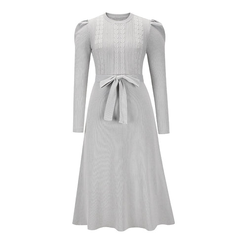 Knitted Long Sleeves Round Collar Women's Sweater Dress