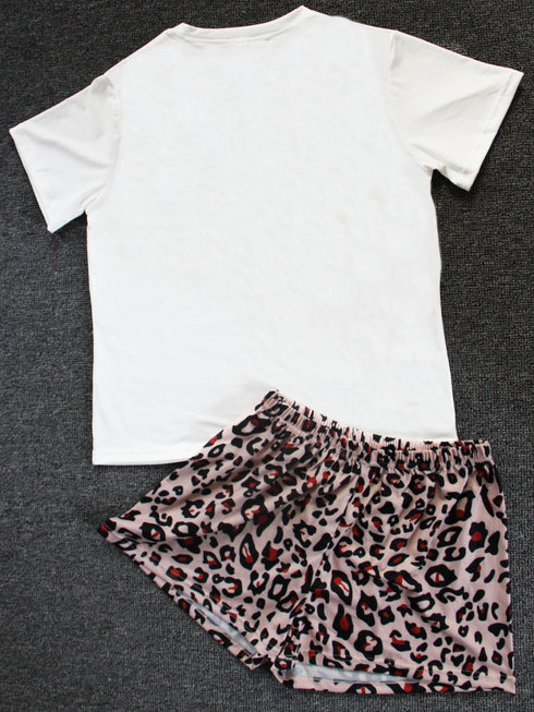 Leopard Patchwork Women's Shorts Loungewear Pajama Sets