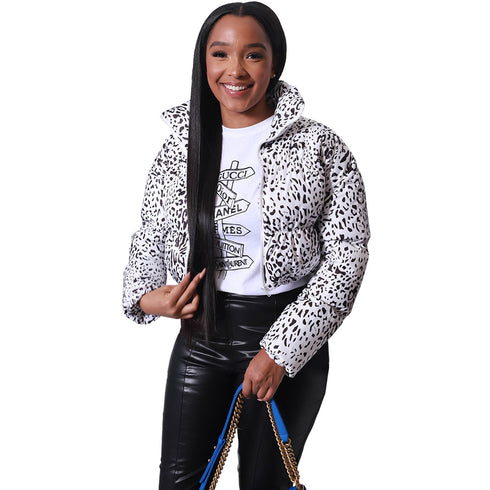 Leopard Women's Long Sleeve Zipper Short Jacket Coats
