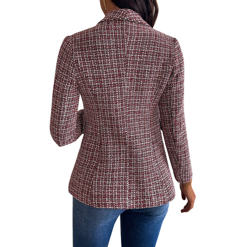 Long Sleeve Stylish Plaid Coat Women's Blazers Jackets