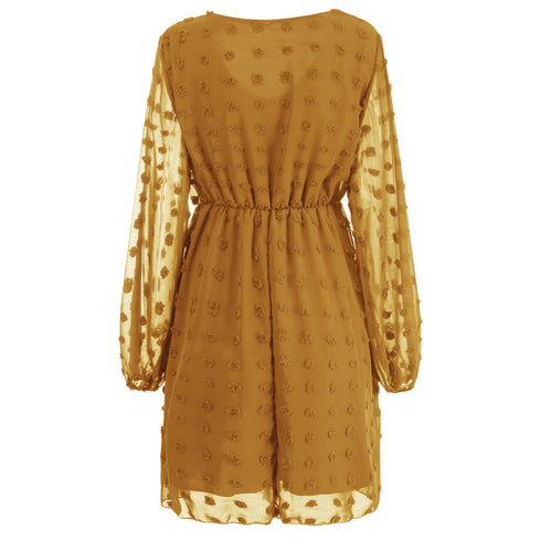 Long Sleeve V Neck High Waist Floral Chiffon Dress for Women