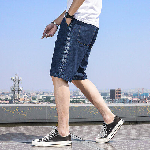 Loose Elasticity Comfy Plus Size Denim Shorts For Men