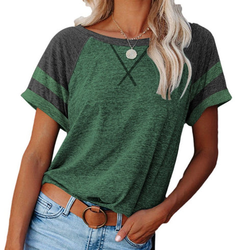 Loose Fashion Stripes Color Matching T-shirt for Women